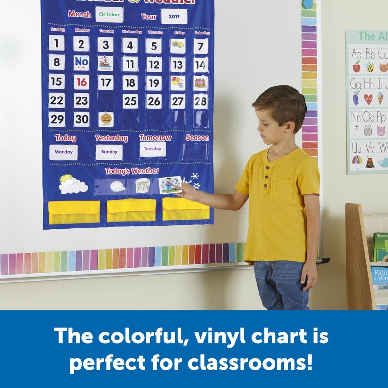 Learning Resources Calendar & Weather Pocket Chart - Classroom Must Haves, Teacher Supplies, Back To School, Daily Routine For Kids, Kindergarten and Homeschool Essentials, Vocabulary Flash Cards - Image 3